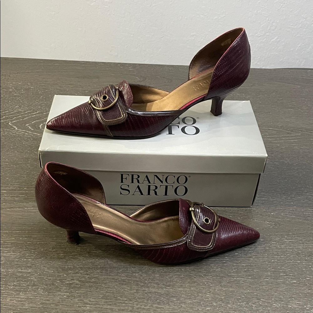 Franco Sarto Maroon Textured Heels with Buckle